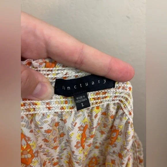 Sanctuary Elle Off Shoulder Boho Orange and Cream Print Dress Size L - Picture 10 of 12